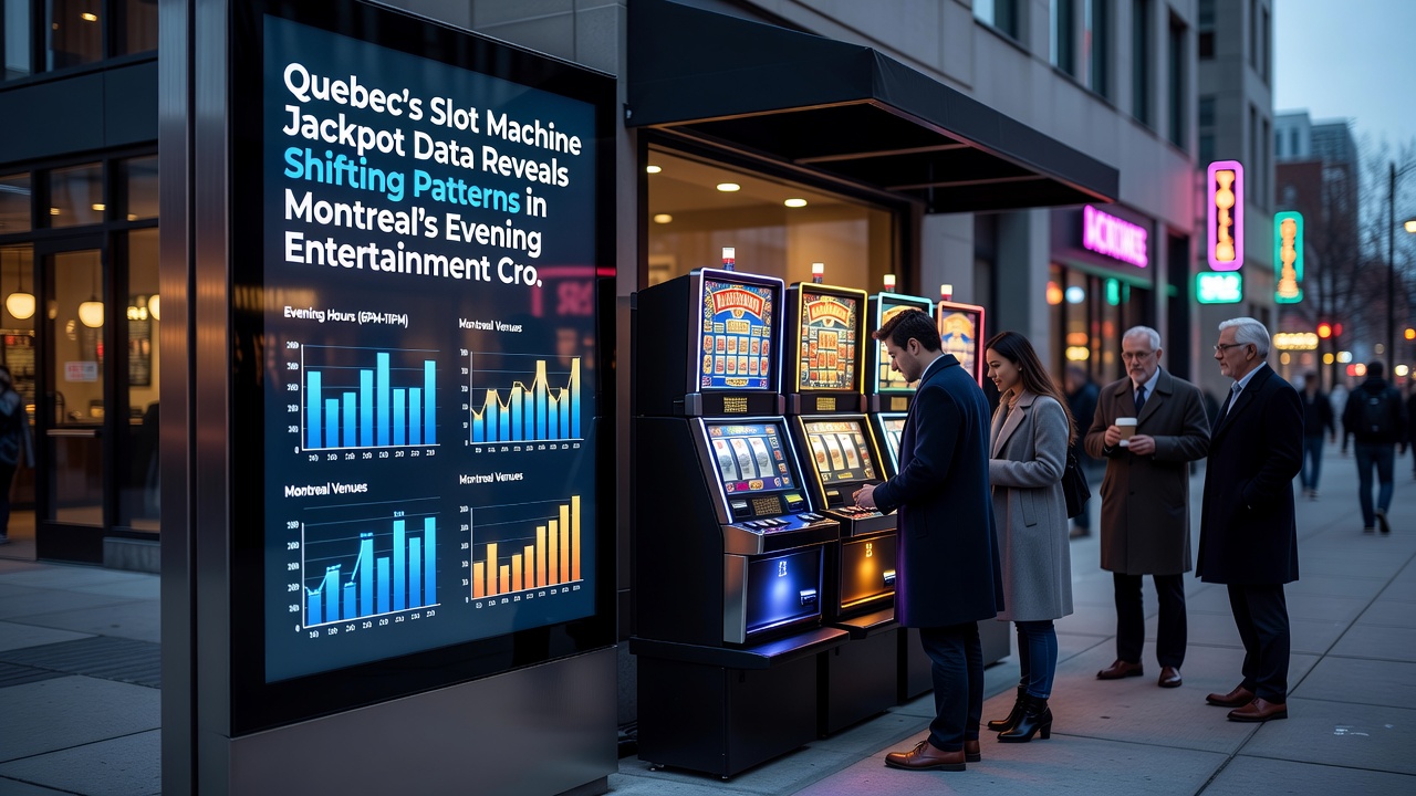 Evening view of Montreal casino interior with players at slot machines and crowd flow patterns